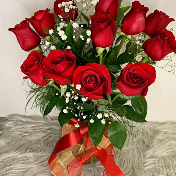 Red Roses with Vase